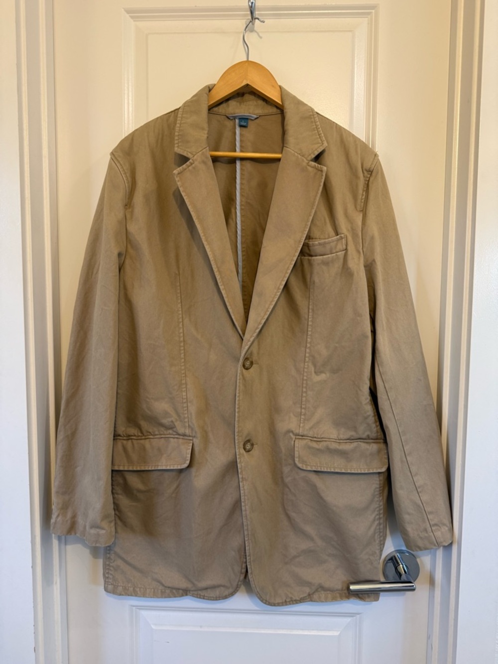 Breakwater Men's Cotton Blazer Jacket Two Button Beige Twill Size Large preppy